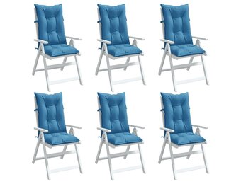 vidaXL Stoelkussens 6 st hoge rug 120x50x7 cm stof gemêleerd blauw