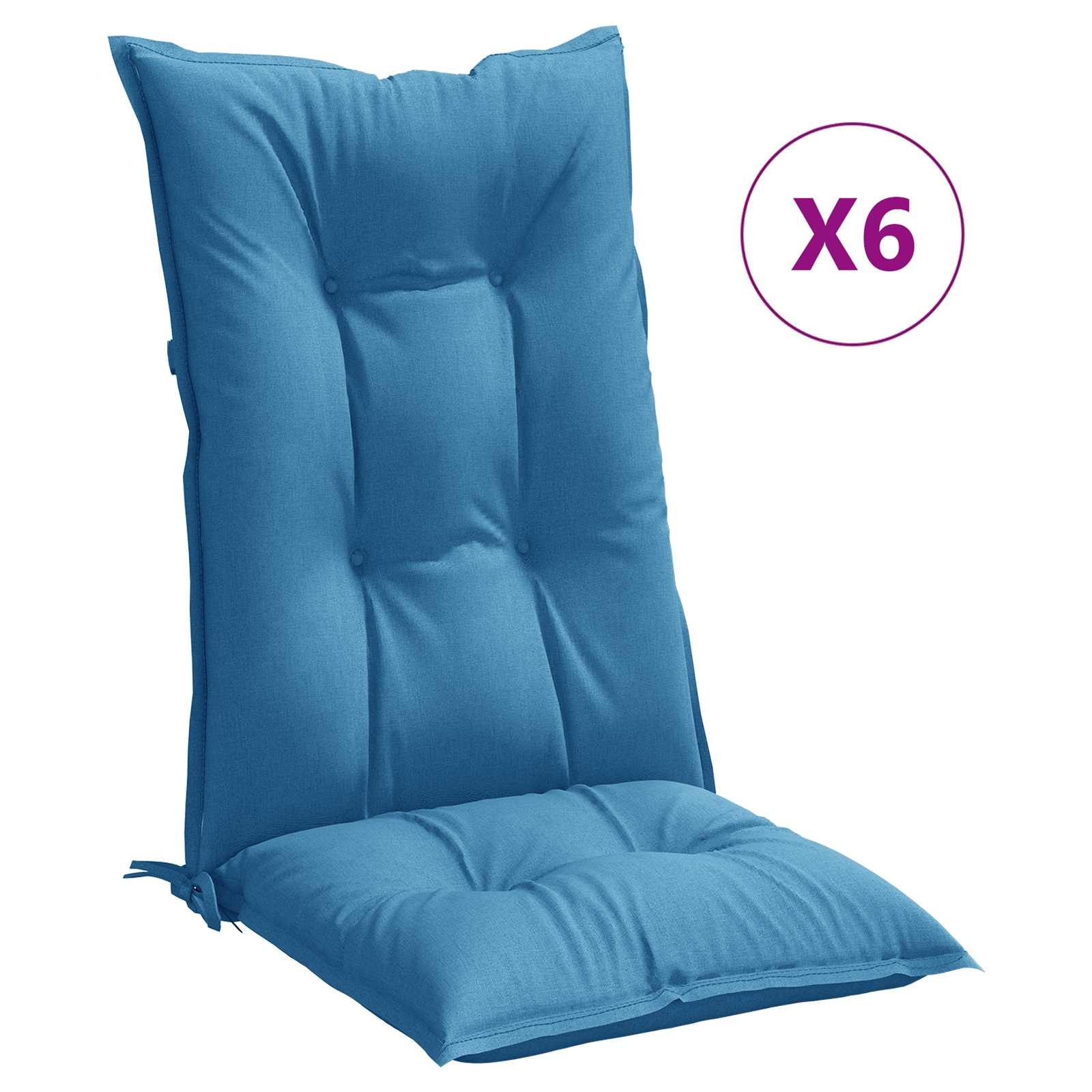 vidaXL Stoelkussens 6 st hoge rug 120x50x7 cm stof gemêleerd blauw
