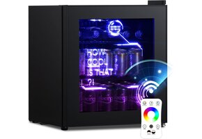 Minikoelkast Zwart 48L met RGB LED, Glazen Deur - 60% Korting!