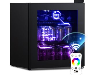 HCK 48L Cyberpunk Bierkoelkast met Moderne RGB Verlichting, Mini Koelkast met Glazen Deur, Dranken Koelkast Gaming Koelkasten, 0-15°C Regeling, voor Slaapkamers, Gaming Room, Feesten, Zwart - Maat Cyberpunk 48L