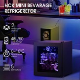 HCK 48L Cyberpunk Bierkoelkast met Moderne RGB Verlichting, Mini Koelkast met Glazen Deur, Dranken Koelkast Gaming Koelkasten, 0-15°C Regeling, voor Slaapkamers, Gaming Room, Feesten, Zwart - Maat Cyberpunk 48L