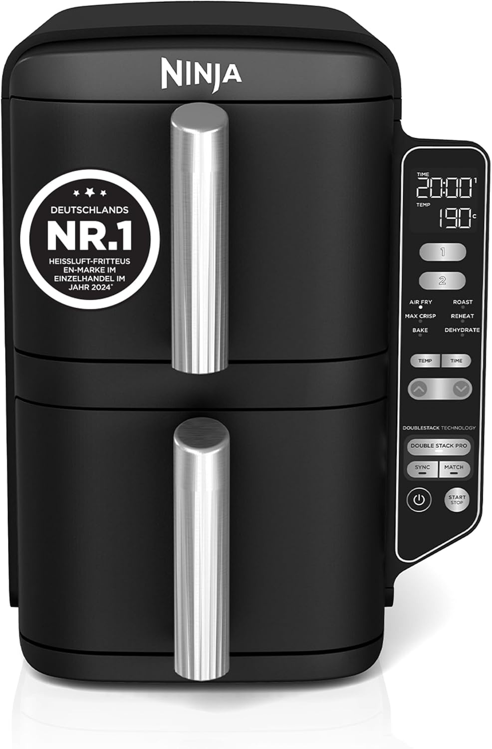 Ninja Double Stack Heißluftfritteuse 7,6 liter - Zwarte Airfryer met dubbele lade