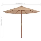 vidaXL Parasol met houten paal 300 cm taupe