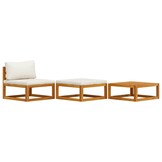vidaXL 3-delige Loungeset met crèmekleurige kussens massief acaciahout