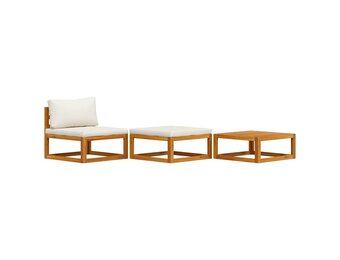 vidaXL 3-delige Loungeset met crèmekleurige kussens massief acaciahout