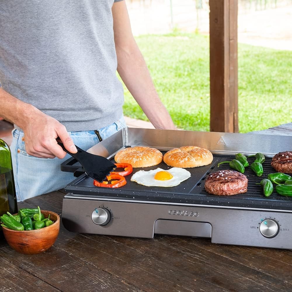Cecotec PerfectRoast 3000 Elektrische tafelgrill, 3000 W, gemengd kookoppervlak, Rockstone-antiaanbaklaag, regelbare thermostaat, vetopvangbak - Maat PerfectRoast