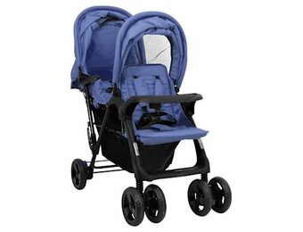 vidaXL Tweelingkinderwagen tandem staal marineblauw