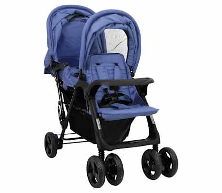 vidaXL Tweelingkinderwagen tandem staal marineblauw