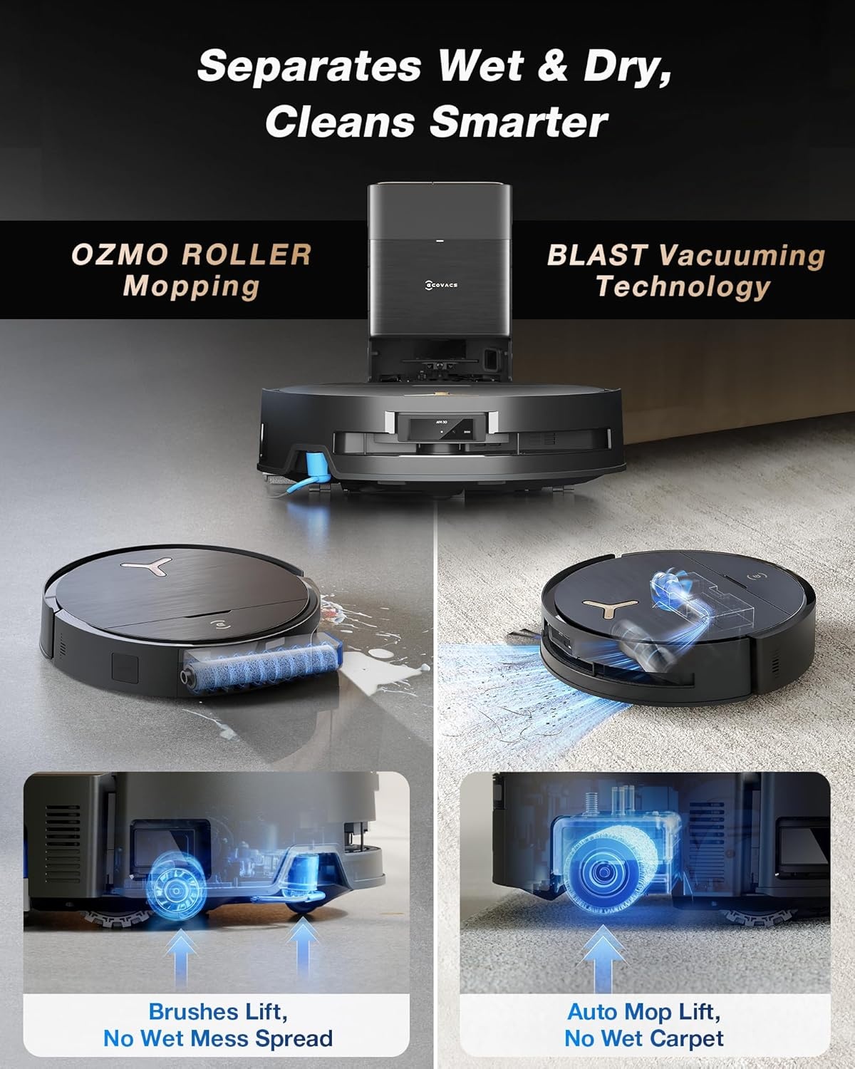 ECOVACS DEEBOT X9 PRO OMNI-robotstofzuiger en -dweil, 16.600 Pa, ultradun, OZMO ROLLER Instant Self-Washing Mopping, ZeroTangle 3.0, dweilfunctie met heet water, drogen met hete lucht, zwart