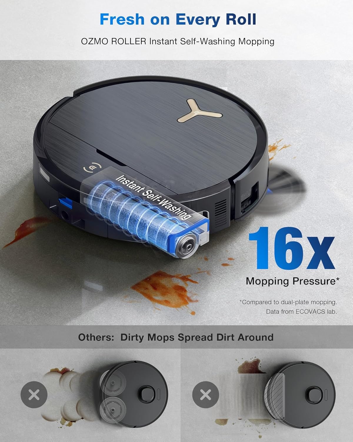 ECOVACS DEEBOT X9 PRO OMNI-robotstofzuiger en -dweil, 16.600 Pa, ultradun, OZMO ROLLER Instant Self-Washing Mopping, ZeroTangle 3.0, dweilfunctie met heet water, drogen met hete lucht, zwart