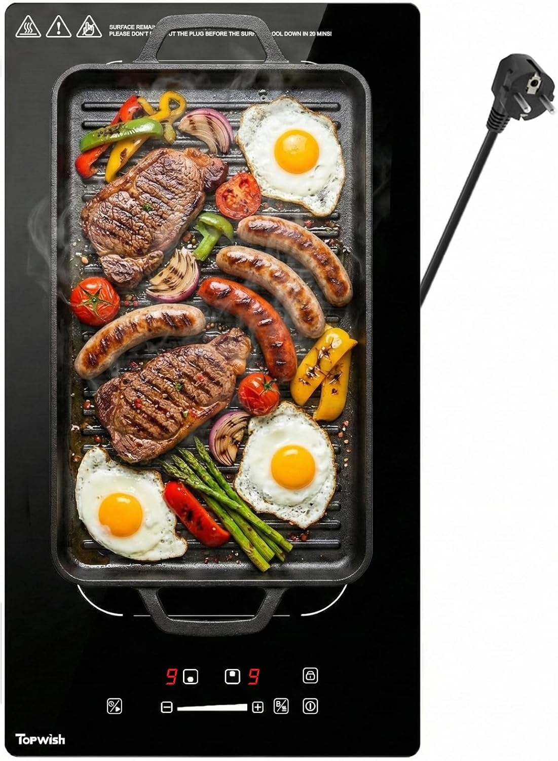 Topwish Inductiekookplaat 30 cm, inductiekookplaat 2 platen met flexzone