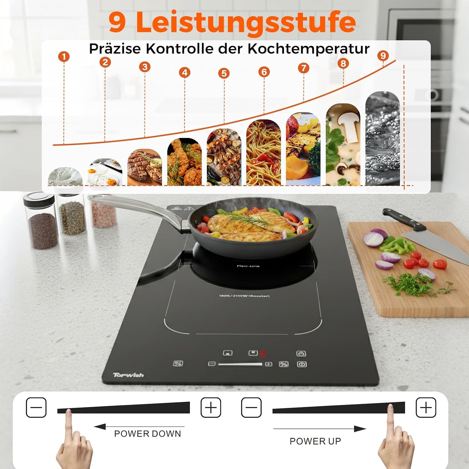 Topwish Inductiekookplaat 30 cm, inductiekookplaat 2 platen met flexzone