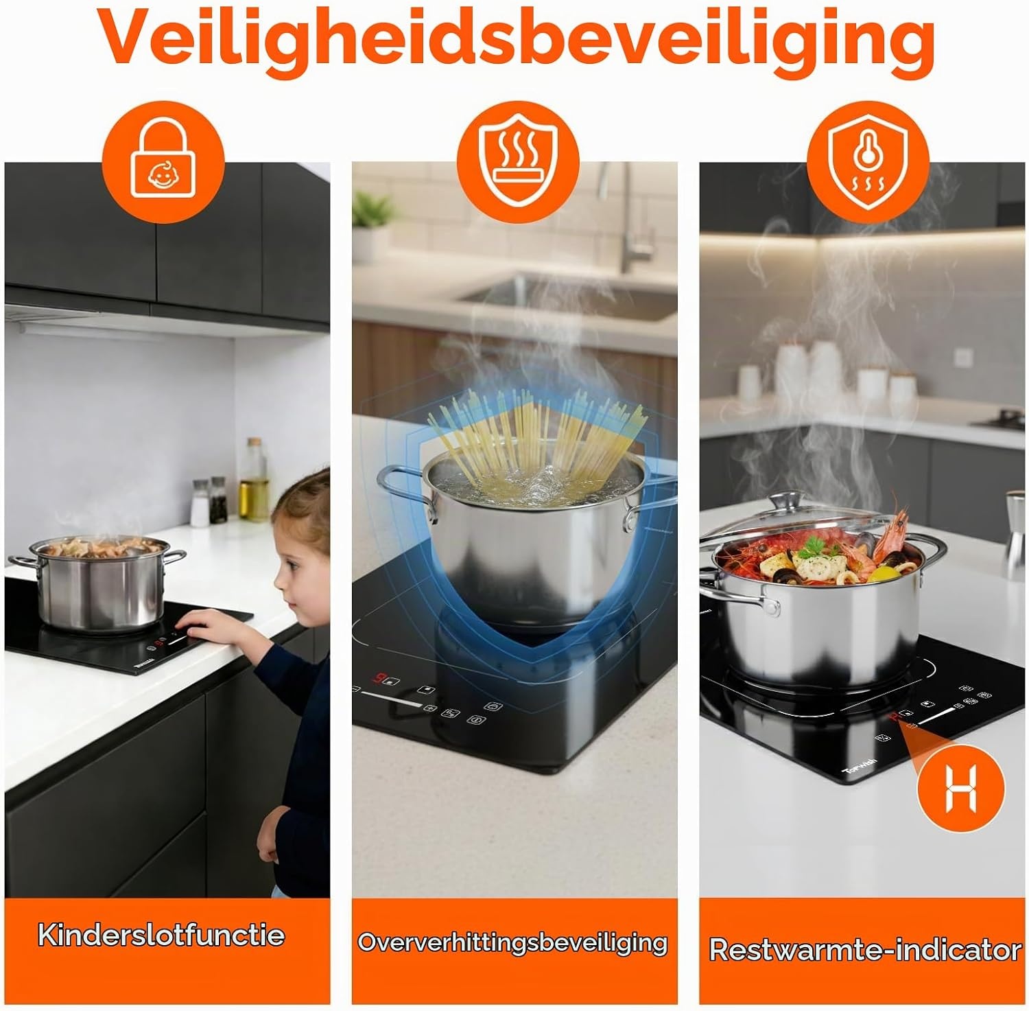 Topwish Inductiekookplaat 30 cm, inductiekookplaat 2 platen met flexzone