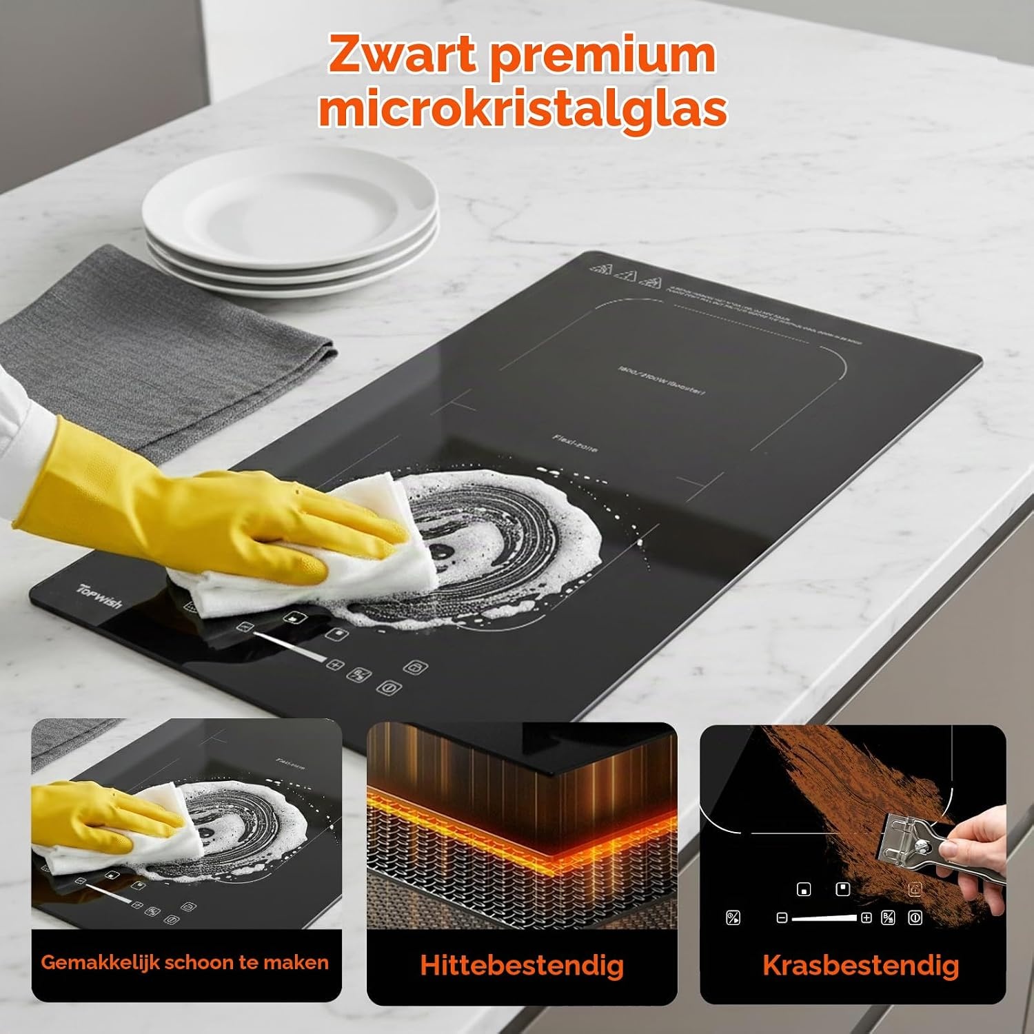 Topwish Inductiekookplaat 30 cm, inductiekookplaat 2 platen met flexzone