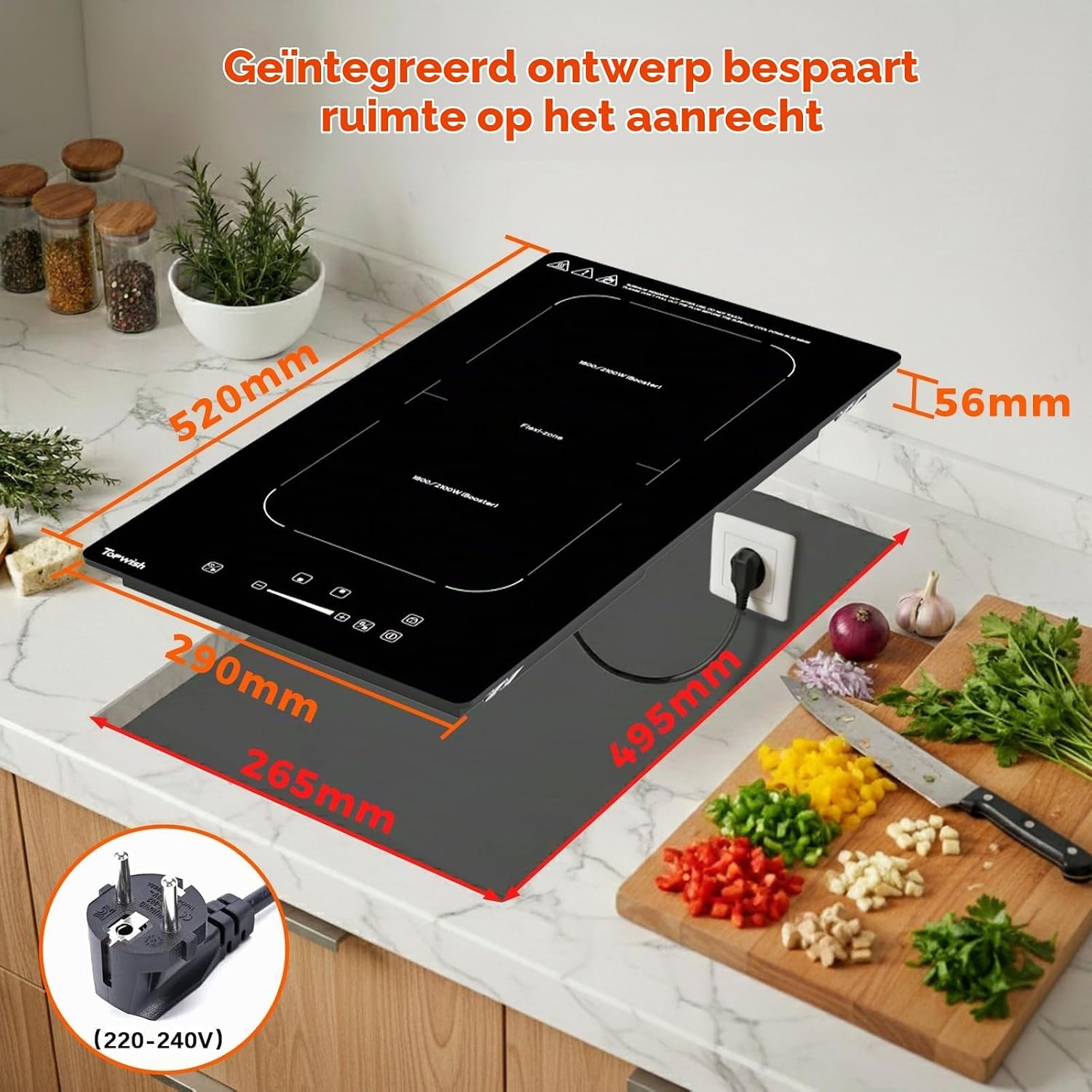 Topwish Inductiekookplaat 30 cm, inductiekookplaat 2 platen met flexzone