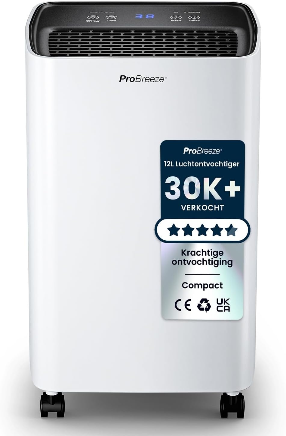 Pro Breeze Compacte Luchtontvochtiger 12L per dag - Wit - 2 Liter Watertank