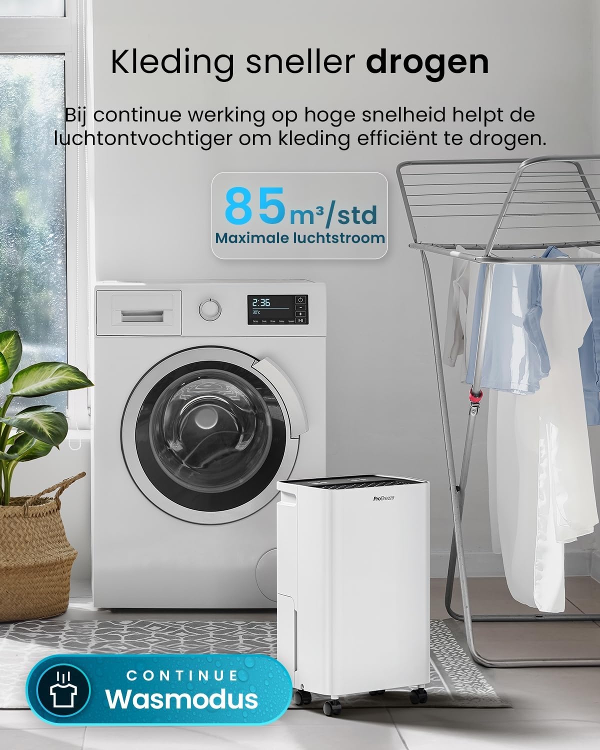 Pro Breeze Compacte Luchtontvochtiger 12L per dag - Wit - 2 Liter Watertank