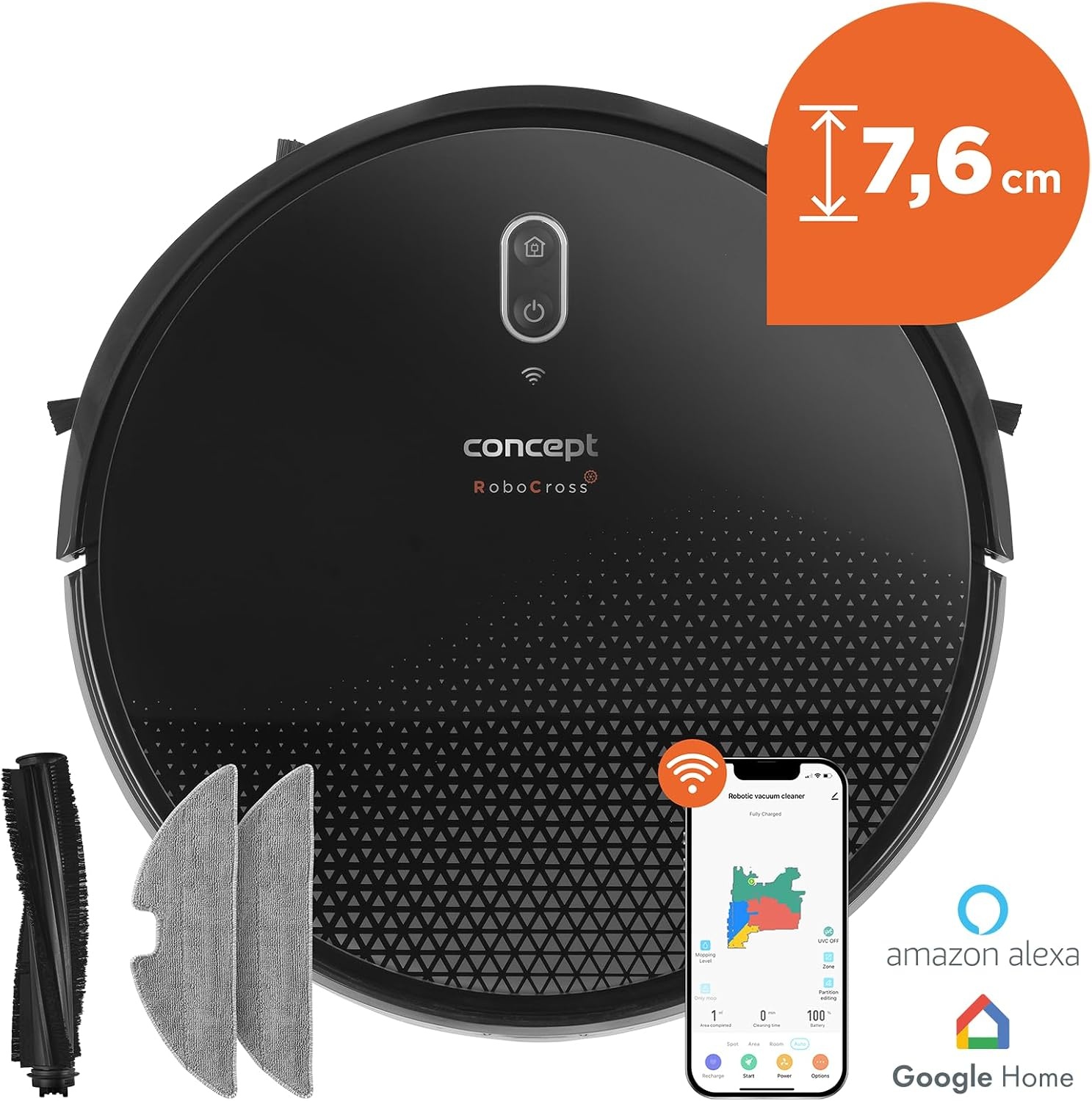 Concept VR3300 Robotstofzuiger met dweilfunctie, 2-in-1 RoboCross Laser, zwart