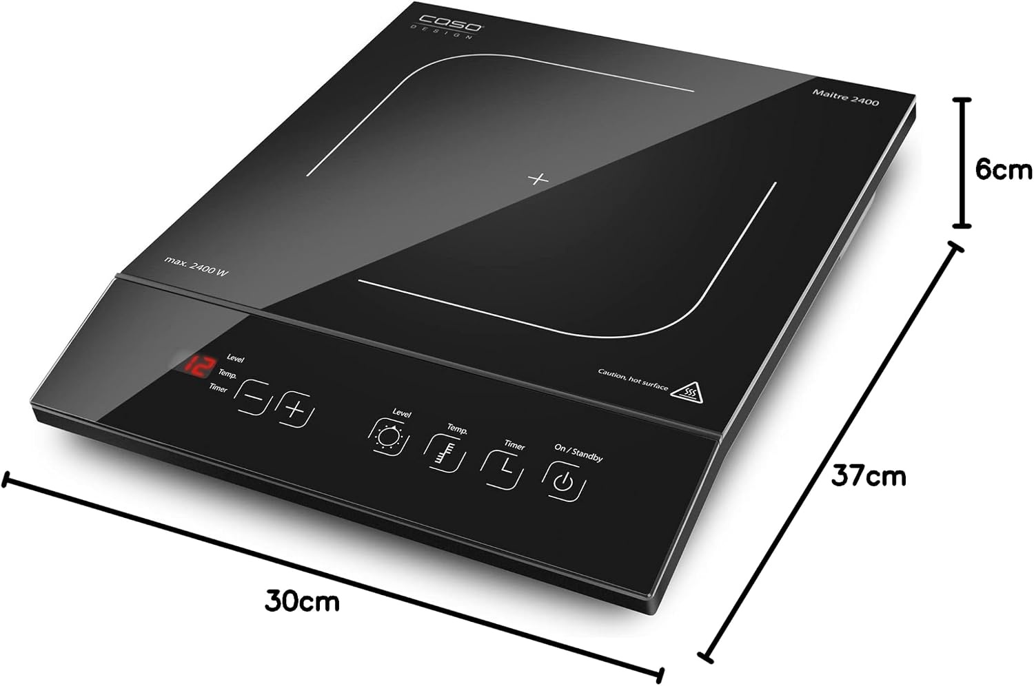 CASO Maitre 2400 Inductiekookplaat, mobiel, SmartControl op 12 standen, 60-240 °C, timer tot 180 minuten, pannen tot 26 cm, 2400 watt, glaskeramiek