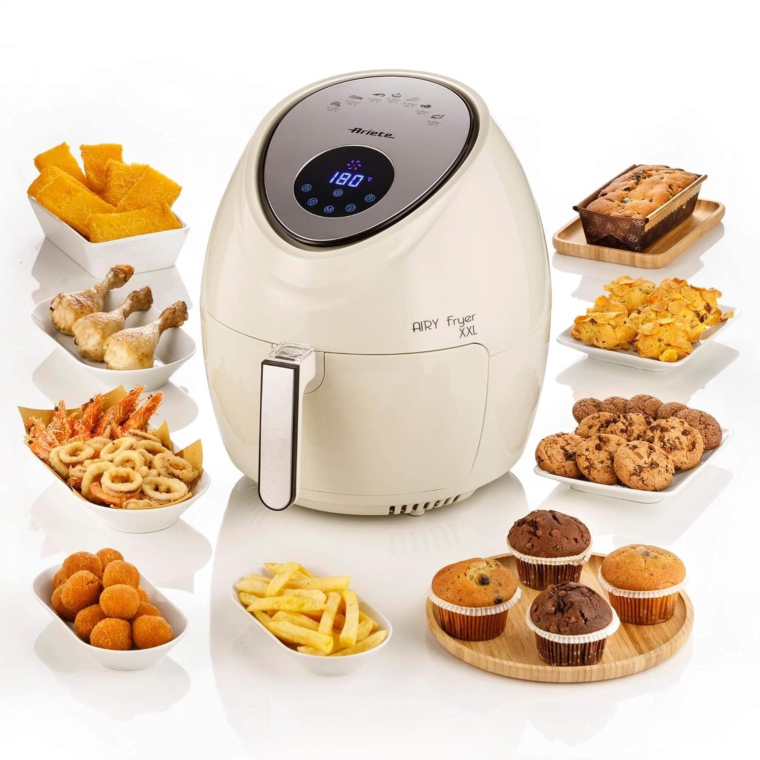 Ariete 4618 Airy Fryer XXL - luchtfriteuse - frituren 2,5 kg friet - 7 liter - koken zonder olie en vet - 1800 Watt - Beige