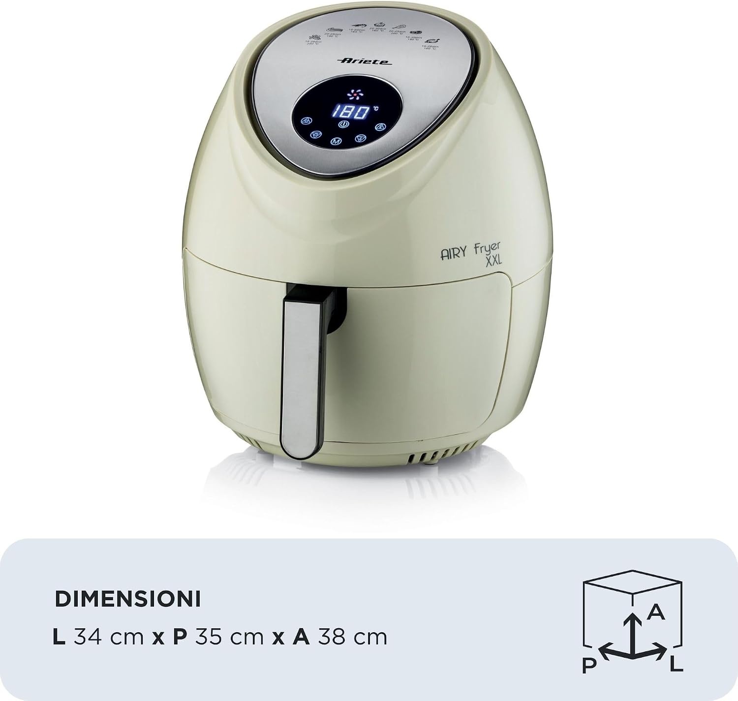 Ariete 4618 Airy Fryer XXL - luchtfriteuse - frituren 2,5 kg friet - 7 liter - koken zonder olie en vet - 1800 Watt - Beige
