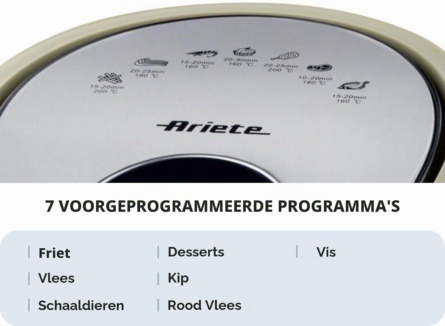 Ariete 4618 Airy Fryer XXL - luchtfriteuse - frituren 2,5 kg friet - 7 liter - koken zonder olie en vet - 1800 Watt - Beige