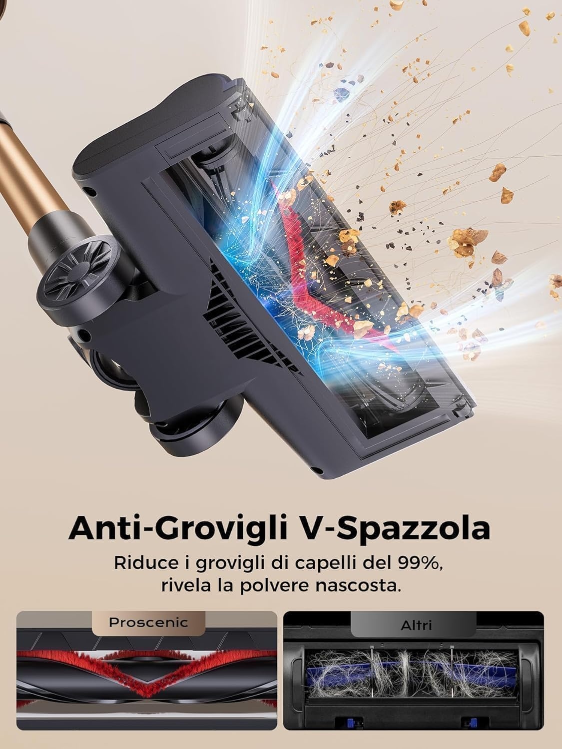 Proscenic P11 Ultra+ Draadloze stofzuiger, 50 kPa, 50 minuten, 500 W, krachtige draadloze stofzuiger, anti-klitborstel, telescopische lichte stofzuiger voor tapijten, dierenharen, harde vloeren en