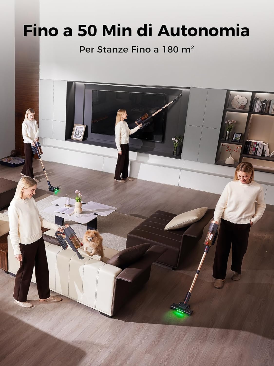 Proscenic P11 Ultra+ Draadloze stofzuiger, 50 kPa, 50 minuten, 500 W, krachtige draadloze stofzuiger, anti-klitborstel, telescopische lichte stofzuiger voor tapijten, dierenharen, harde vloeren en