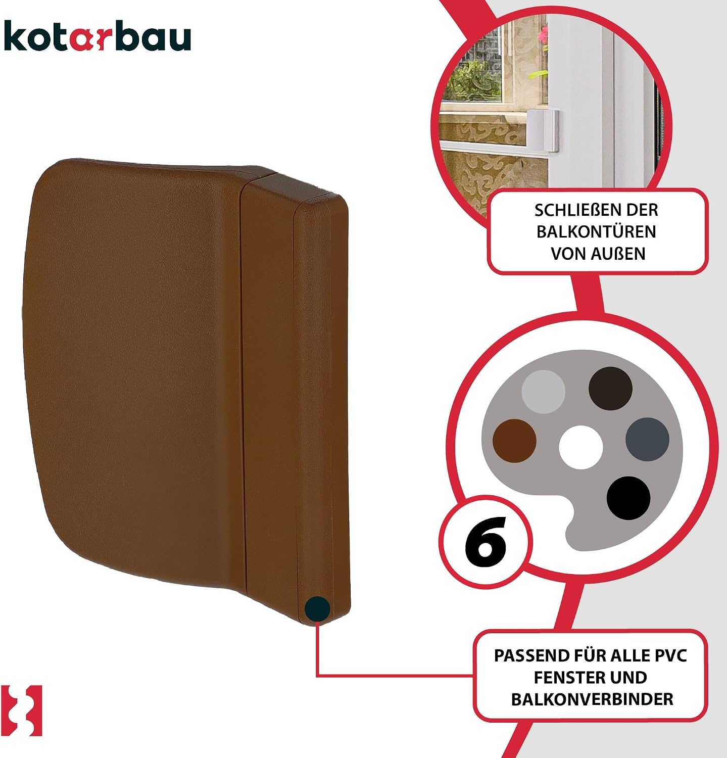 KOTARBAU Balkondeursnapper Praktische balkondeurgreep 6. Verschillende kleuren veilig rokers terrassen deurklink handvat sluiten handvat handvat universele (bruin)