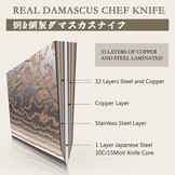 SHAN ZU Damascus Koksmes 20 cm – Handgesmeed in 33 Lagen Koper & Damascus Staal, Japanse 10Cr15MoV Kern, Professioneel Keukenmes met Esdoornhouten Handvat