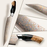 SHAN ZU Damascus Koksmes 20 cm – Handgesmeed in 33 Lagen Koper & Damascus Staal, Japanse 10Cr15MoV Kern, Professioneel Keukenmes met Esdoornhouten Handvat