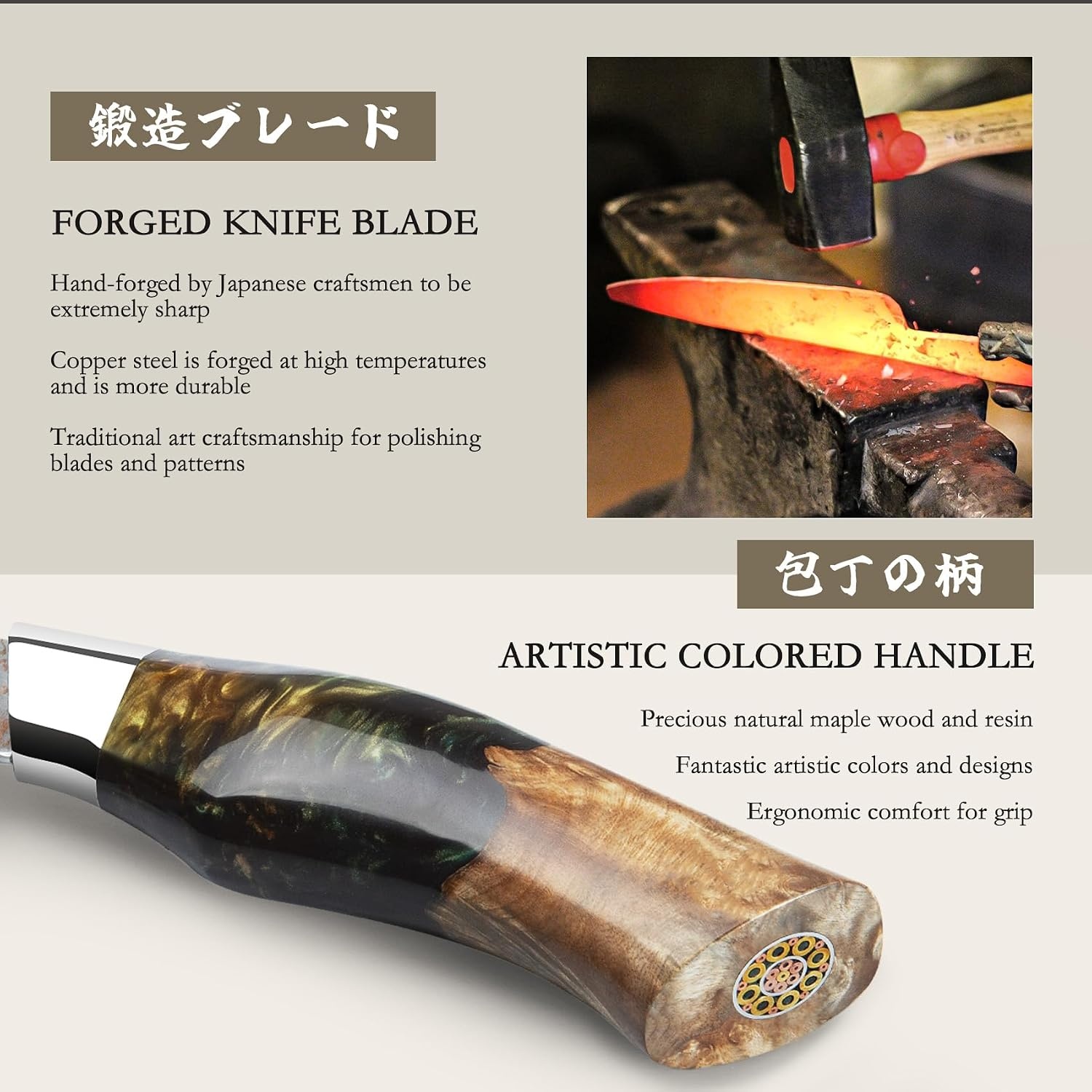 SHAN ZU Damascus Koksmes 20 cm – Handgesmeed in 33 Lagen Koper & Damascus Staal, Japanse 10Cr15MoV Kern, Professioneel Keukenmes met Esdoornhouten Handvat