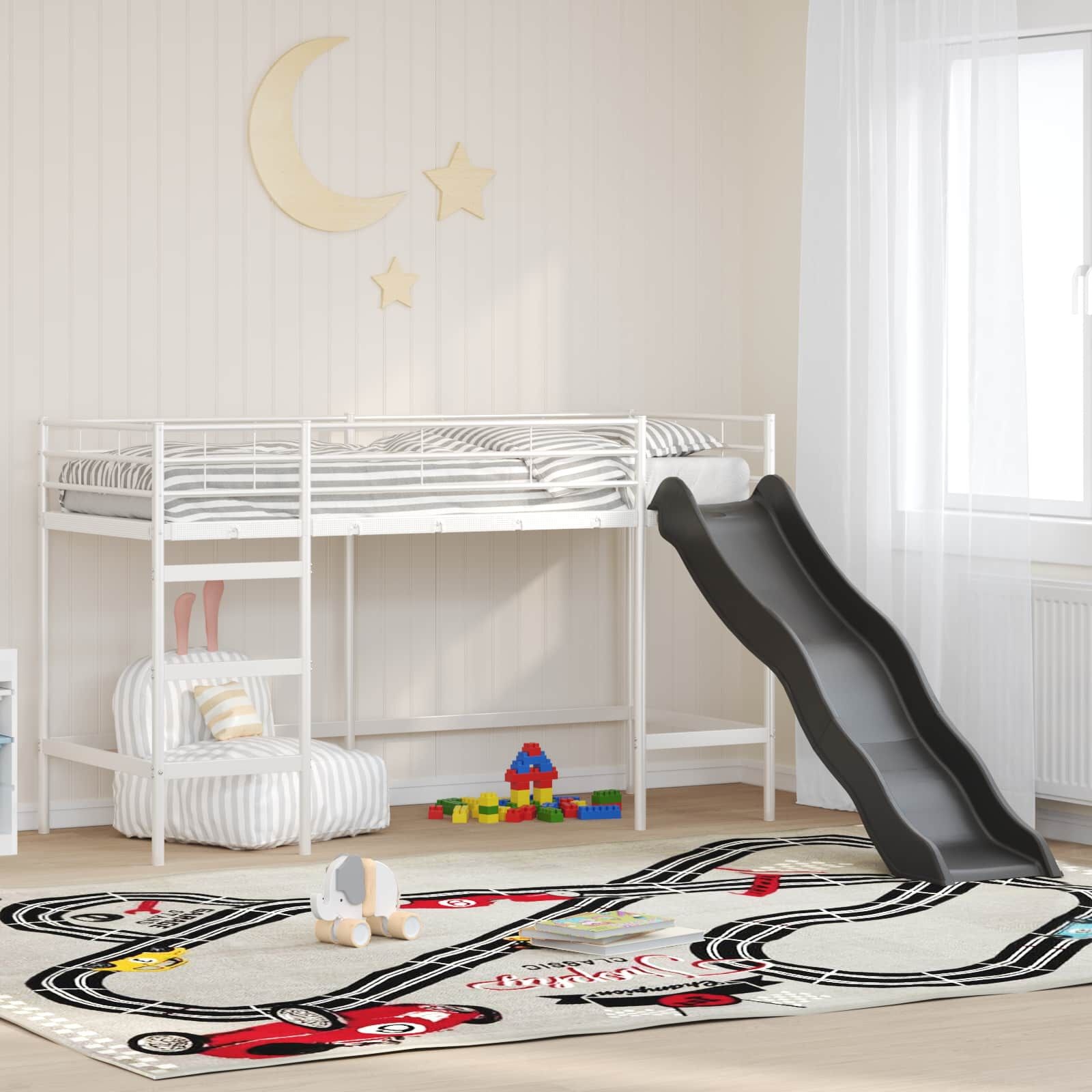 vidaXL Kinder loft bedframe met glijbaan Wit en Antraciet 75 x 190 cm