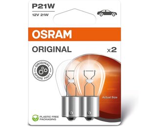 OSRAM ORIGINAL LINE 12V, P21W, signaallamp, Metalen Voet, Dubbele Blister, (2 lampen)