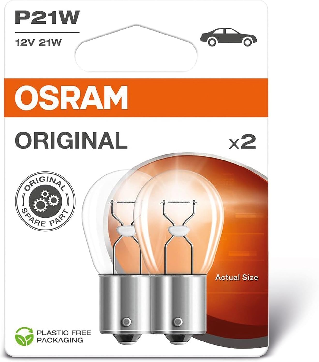 OSRAM ORIGINAL LINE 12V, P21W, signaallamp, Metalen Voet, Dubbele Blister, (2 lampen)