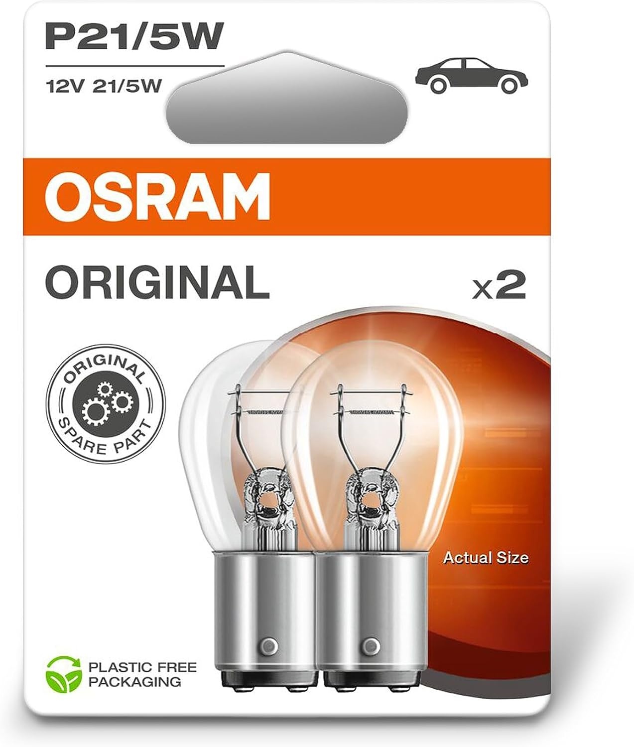 OSRAM ORIGINAL LINE 12V, P21W, signaallamp, Metalen Voet, Dubbele Blister, (2 lampen)