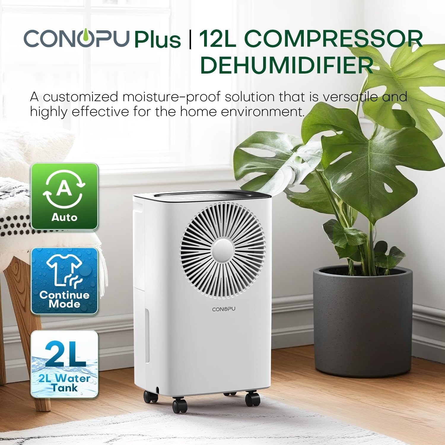 CONOPUPlus Draagbare Luchtontvochtiger - 12 liter per dag - Wit - 60 m²