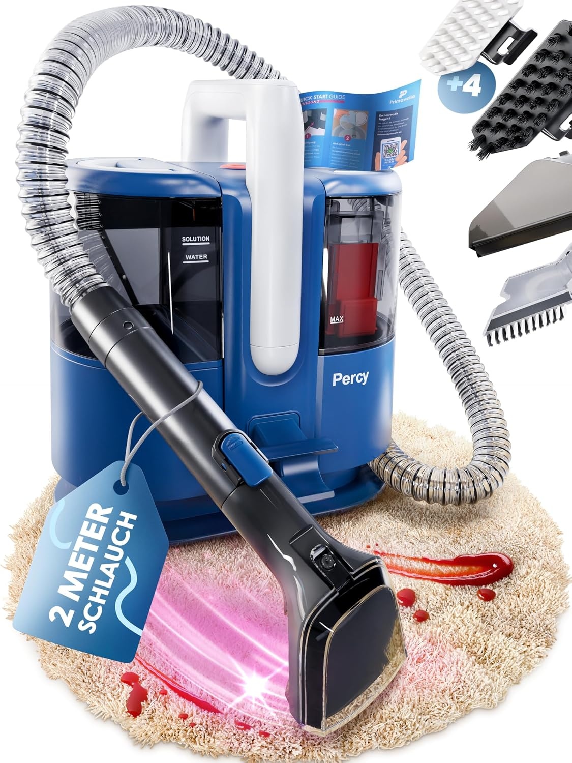 Primavella Percy Nat- en Droogzuiger - 600W - 1,5 Liter - Blauw - Inclusief 4 Opzetstukken