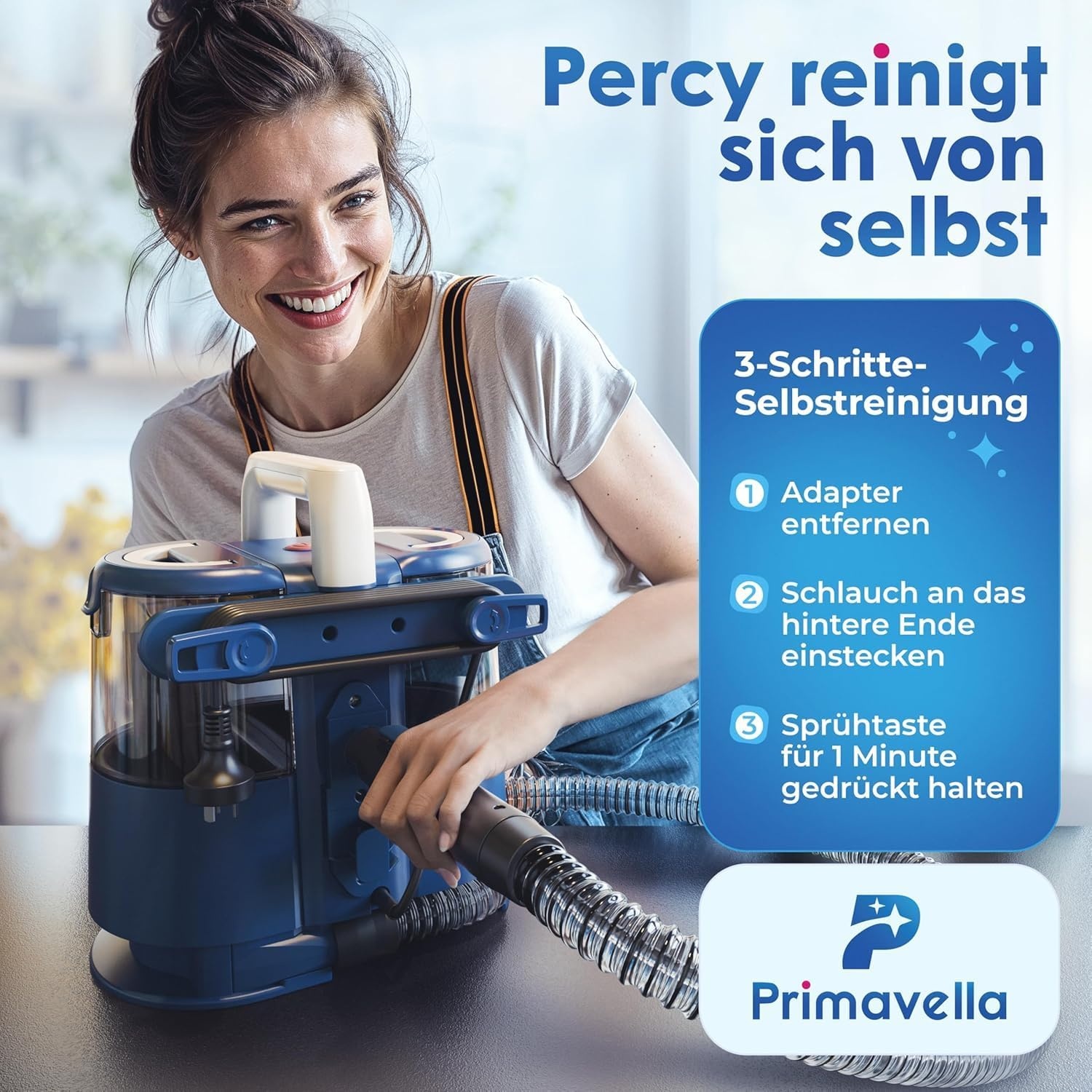 Primavella Percy Nat- en Droogzuiger - 600W - 1,5 Liter - Blauw - Inclusief 4 Opzetstukken