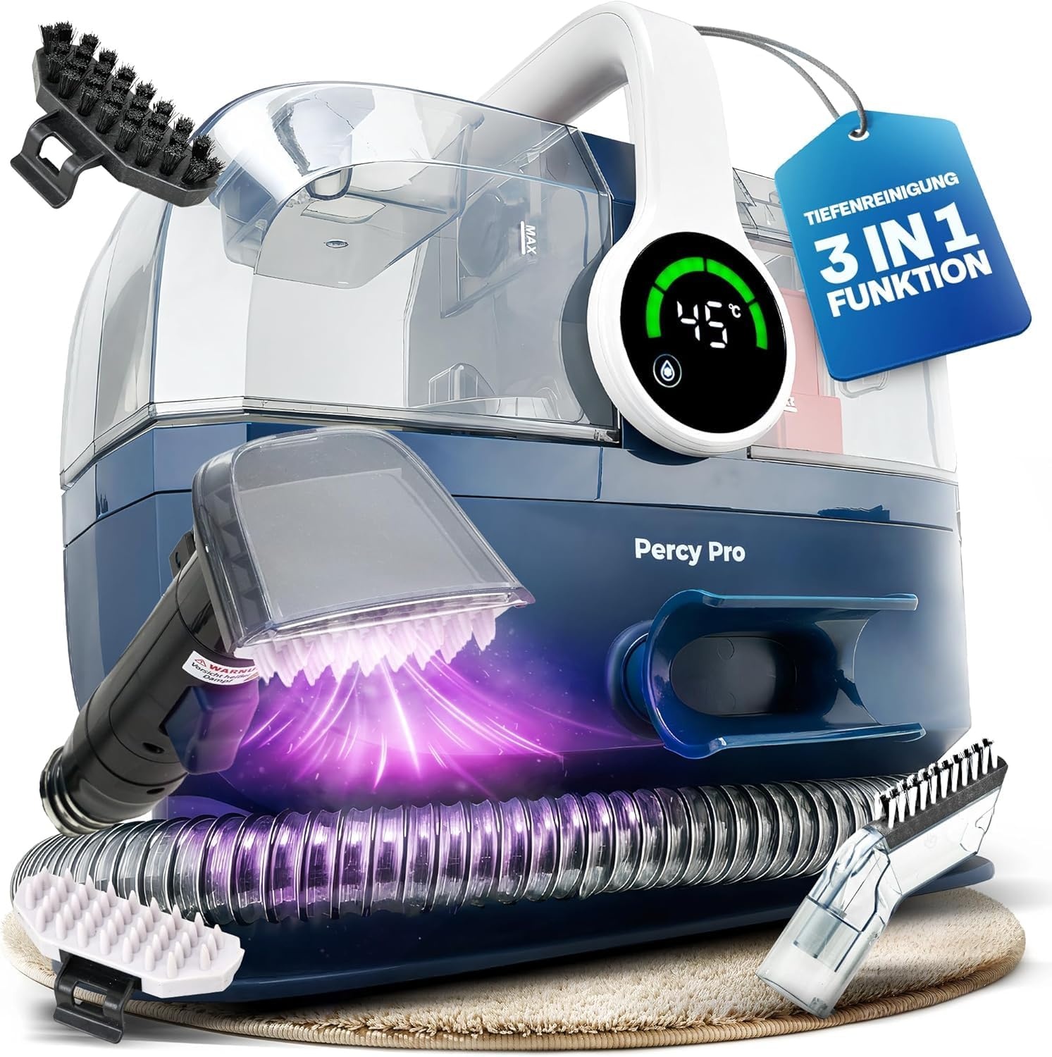 Primavella Percy Nat- en Droogzuiger - 600W - 1,5 Liter - Blauw - Inclusief 4 Opzetstukken