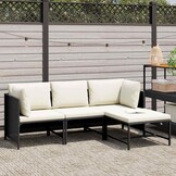 vidaXL 4-delige Loungeset met kussens poly rattan zwart