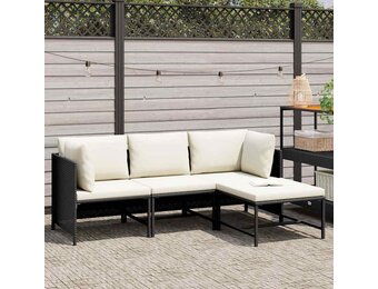 vidaXL 4-delige Loungeset met kussens poly rattan zwart