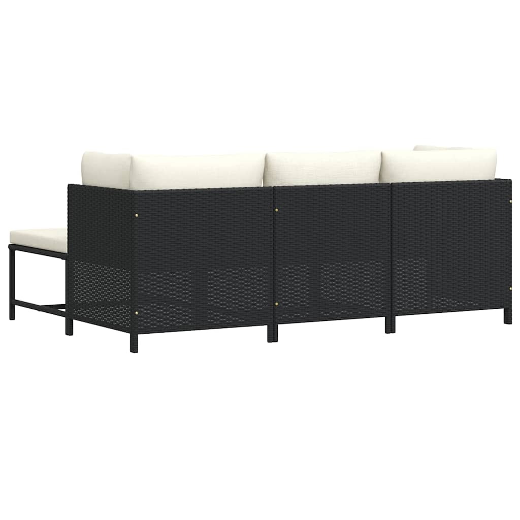 vidaXL 4-delige Loungeset met kussens poly rattan zwart