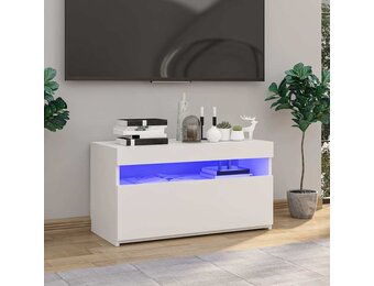 TV-meubel met LED-verlichting 75x35x40 cm Hoogglans Wit - 53% Korting