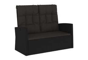 Verstelbare Tuinbank met Kussens - Poly Rattan Zwart - 35% Korting