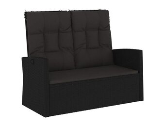 Verstelbare Tuinbank met Kussens - Poly Rattan Zwart - 35% Korting