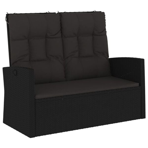 Verstelbare Tuinbank met Kussens - Poly Rattan Zwart - 35% Korting