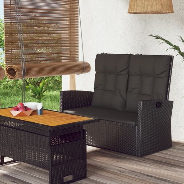 Verstelbare Tuinbank met Kussens - Poly Rattan Zwart - 35% Korting