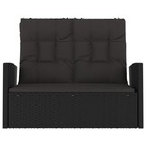 Verstelbare Tuinbank met Kussens - Poly Rattan Zwart - 35% Korting