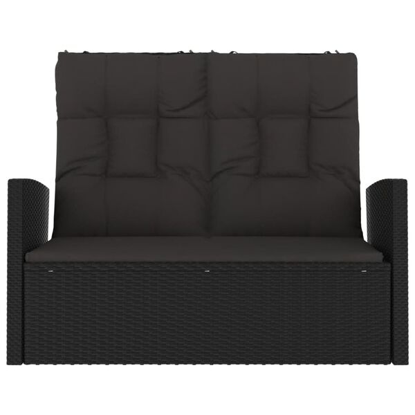 Verstelbare Tuinbank met Kussens - Poly Rattan Zwart - 35% Korting